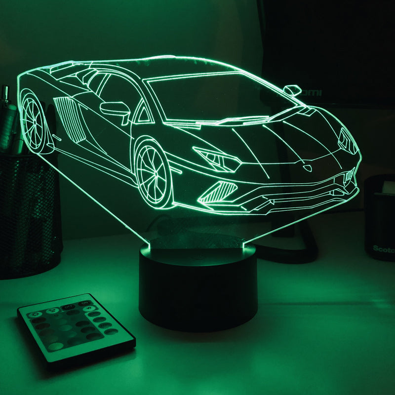 Sports Car 2 - 3D Optical Illusion Lamp - carve-craftworks-llc