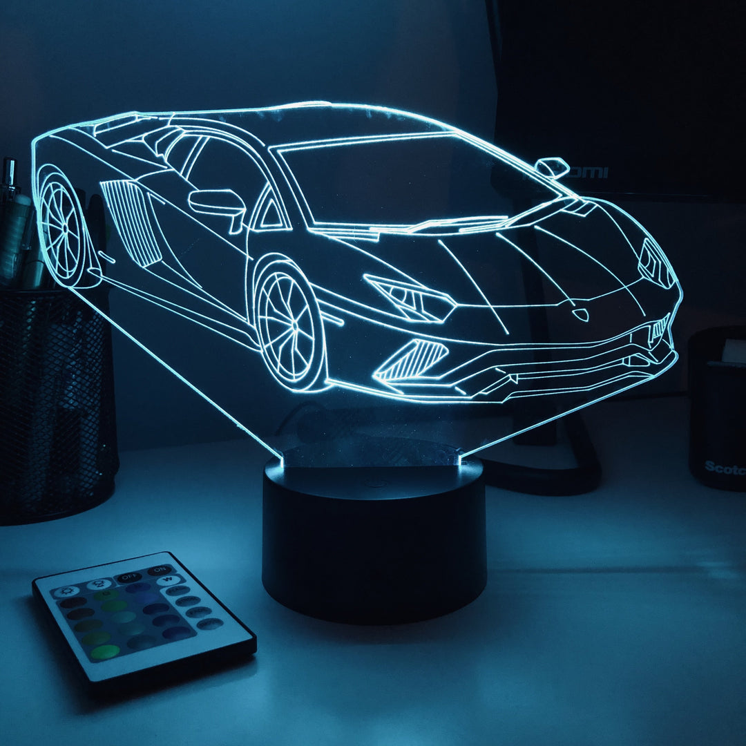 Sports Car 2 - 3D Optical Illusion Lamp - carve-craftworks-llc
