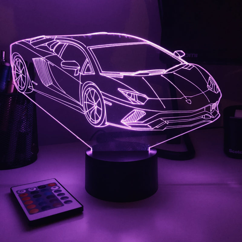 Sports Car 2 - 3D Optical Illusion Lamp - carve-craftworks-llc