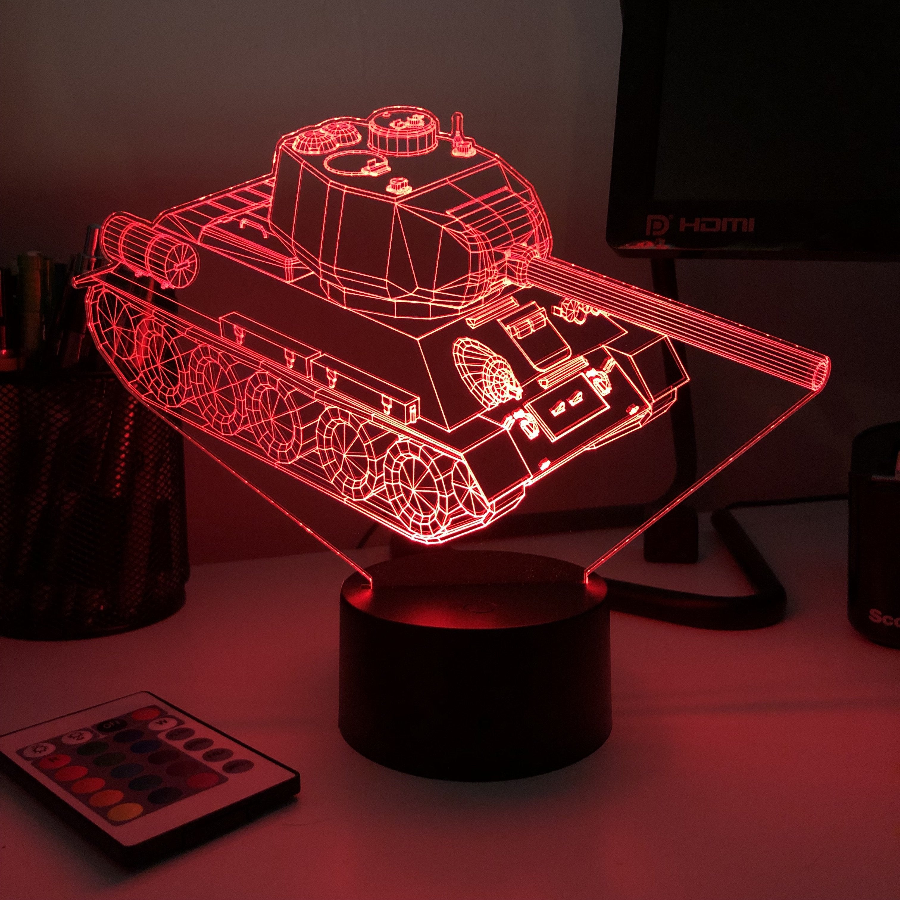 T-34 Soviet Tank - 3D Optical Illusion Lamp – Carve Craftworks, LLC
