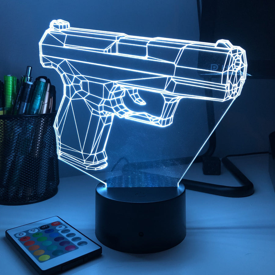 Pistol 10-1 Firearm - 3D Optical Illusion Lamp - carve-craftworks-llc