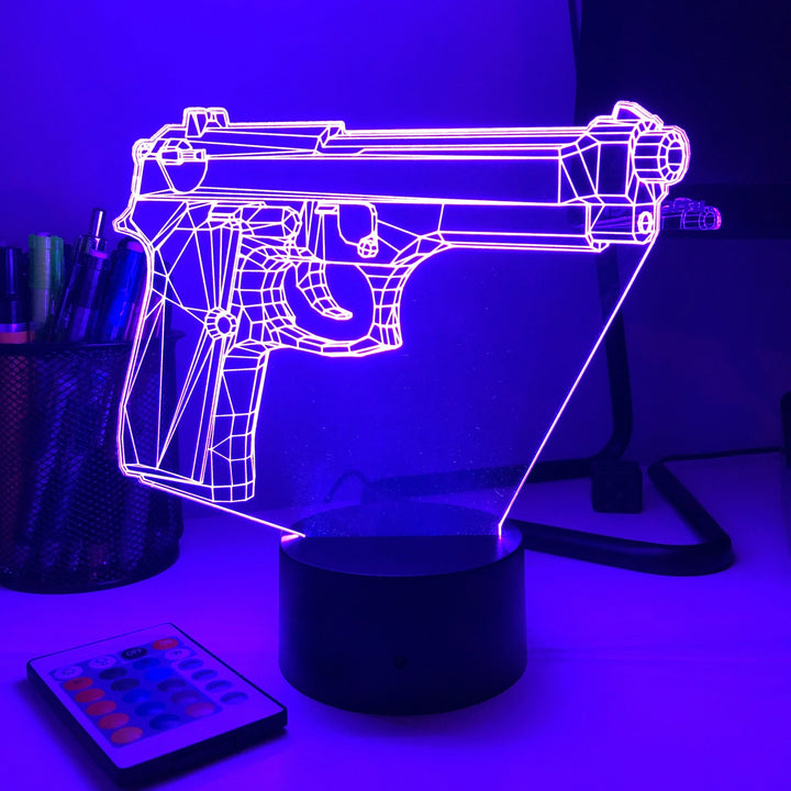 Pistol 3-1 - 3D Optical Illusion Lamp - carve-craftworks-llc