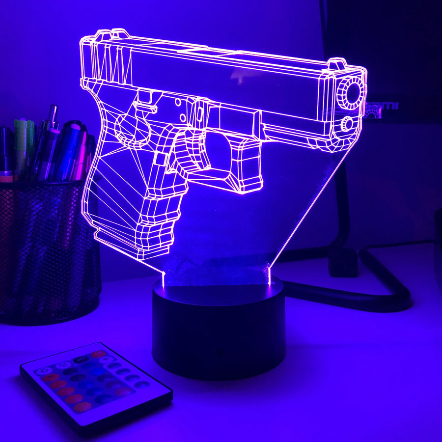 Pistol 0-1 Firearm - 3D Optical Illusion Lamp - carve-craftworks-llc