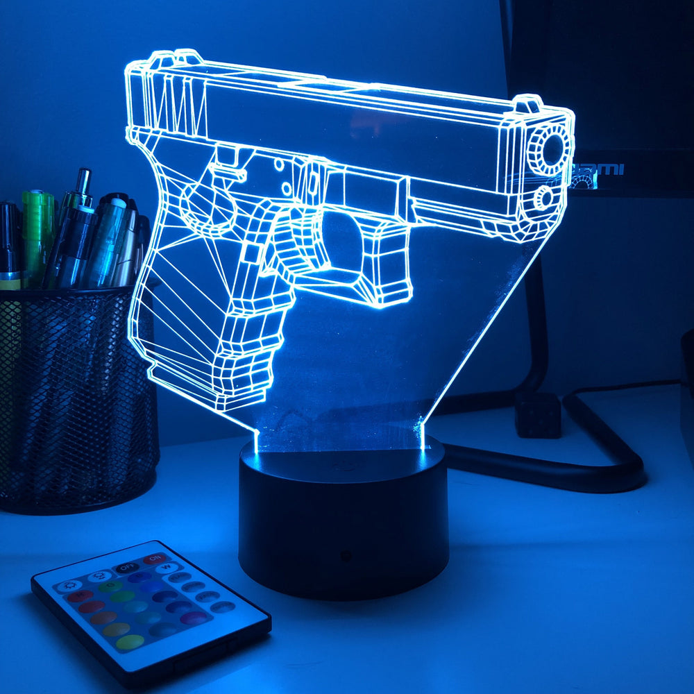 Pistol 0-1 Firearm - 3D Optical Illusion Lamp - carve-craftworks-llc