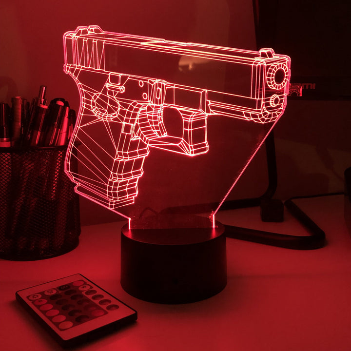 Pistol 0-1 Firearm - 3D Optical Illusion Lamp - carve-craftworks-llc