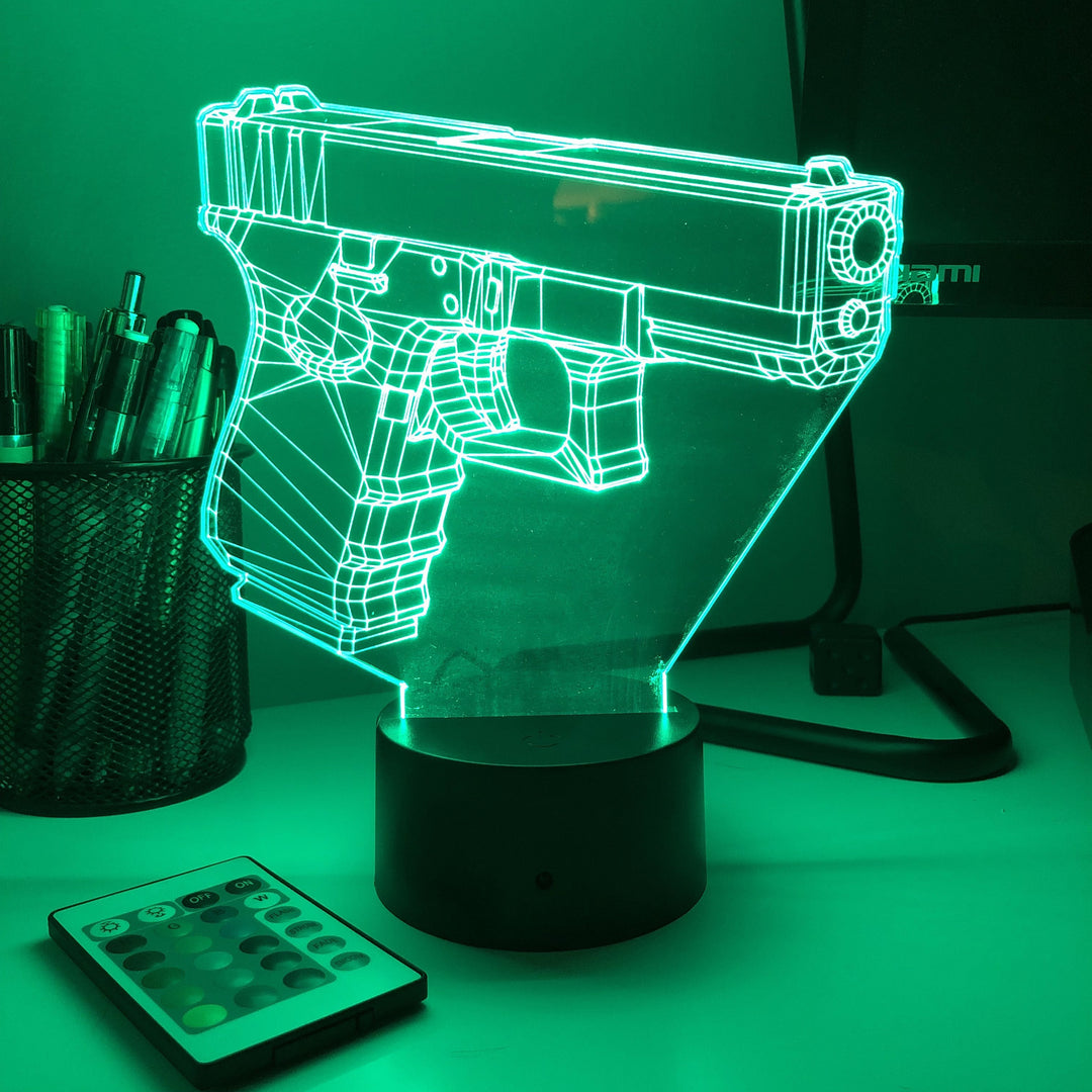 Pistol 0-1 Firearm - 3D Optical Illusion Lamp - carve-craftworks-llc