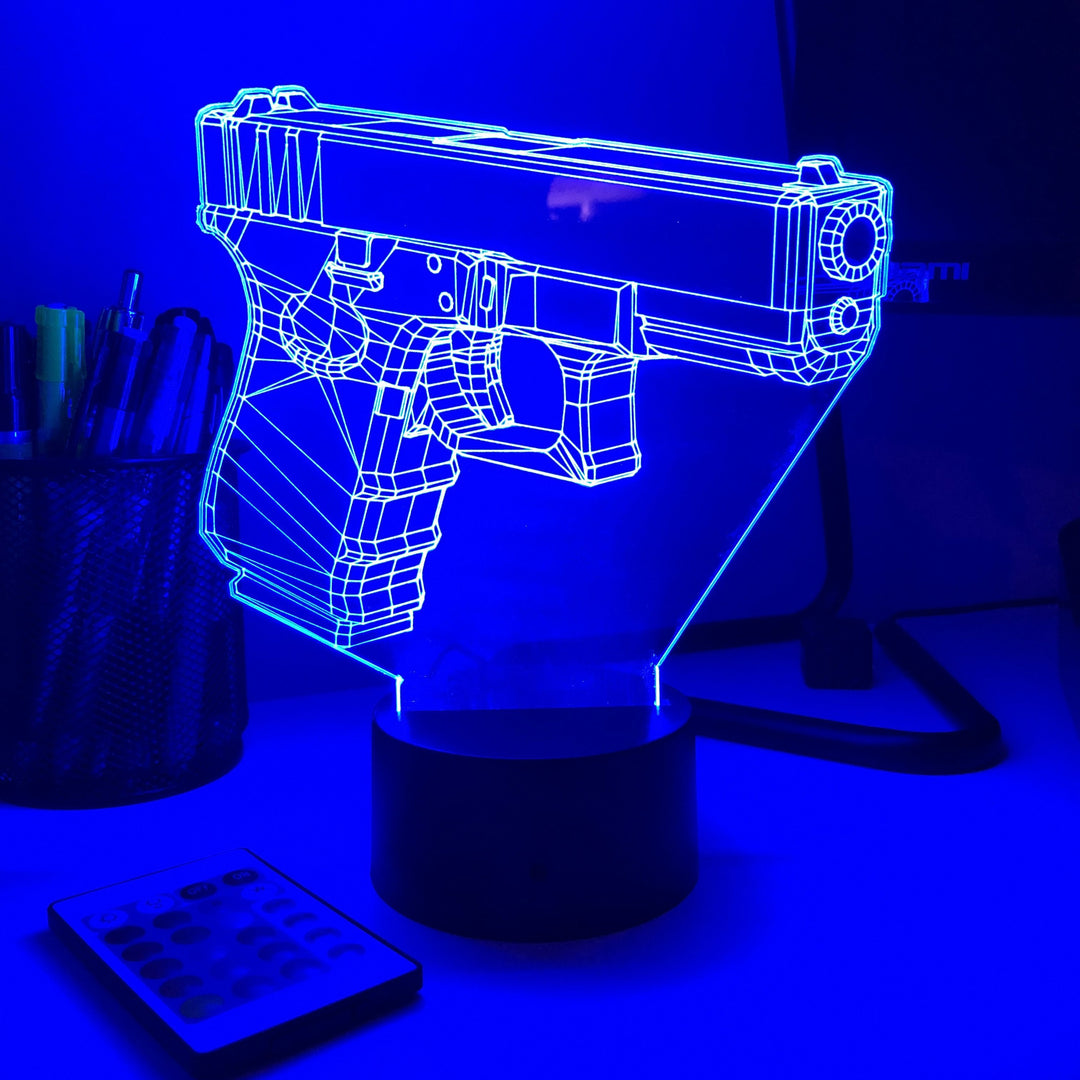 Pistol 0-1 Firearm - 3D Optical Illusion Lamp - carve-craftworks-llc