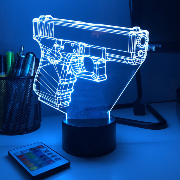 Pistol 0-1 Firearm - 3D Optical Illusion Lamp - carve-craftworks-llc