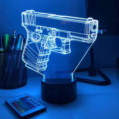 Pistol 0-1 Firearm - 3D Optical Illusion Lamp - carve-craftworks-llc