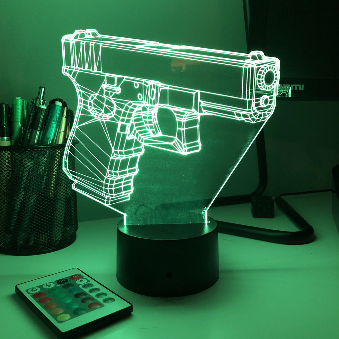 Pistol 0-1 Firearm - 3D Optical Illusion Lamp - carve-craftworks-llc