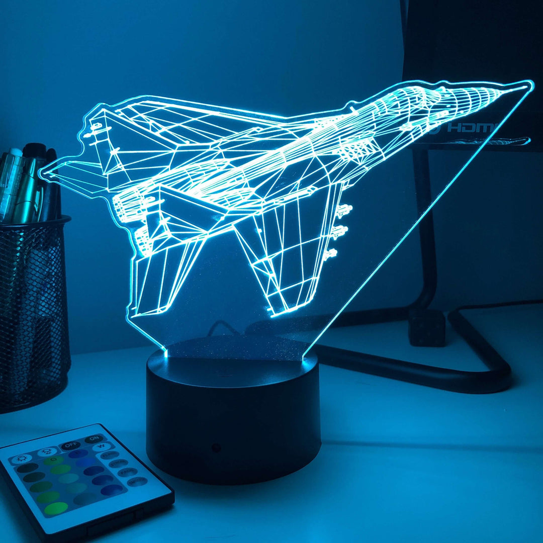 MiG-29A Fighter Jet - 3D Optical Illusion Lamp - carve-craftworks-llc