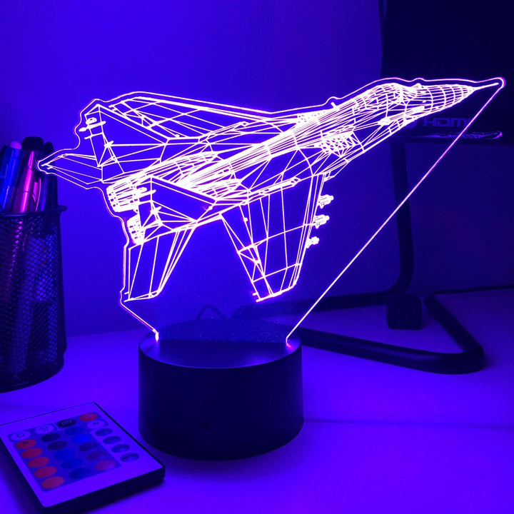 MiG-29A Fighter Jet - 3D Optical Illusion Lamp - carve-craftworks-llc