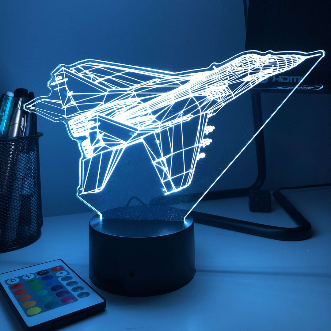 MiG-29A Fighter Jet - 3D Optical Illusion Lamp - carve-craftworks-llc