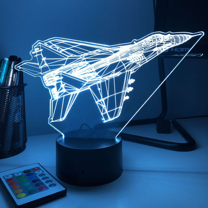 MiG-29A Fighter Jet - 3D Optical Illusion Lamp - carve-craftworks-llc