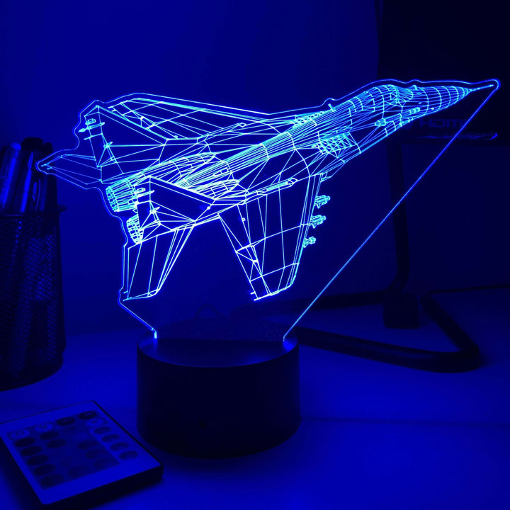 MiG-29A Fighter Jet - 3D Optical Illusion Lamp - carve-craftworks-llc
