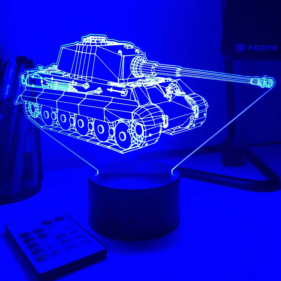 King Tiger Tank  - 3D Optical Illusion Lamp - carve-craftworks-llc