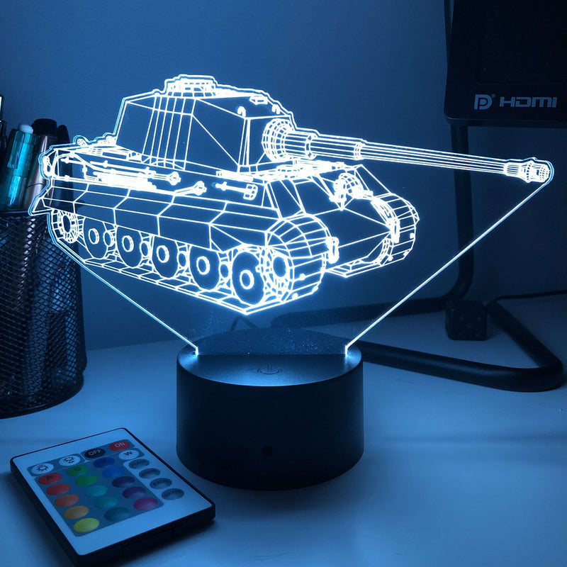 King Tiger Tank  - 3D Optical Illusion Lamp - carve-craftworks-llc