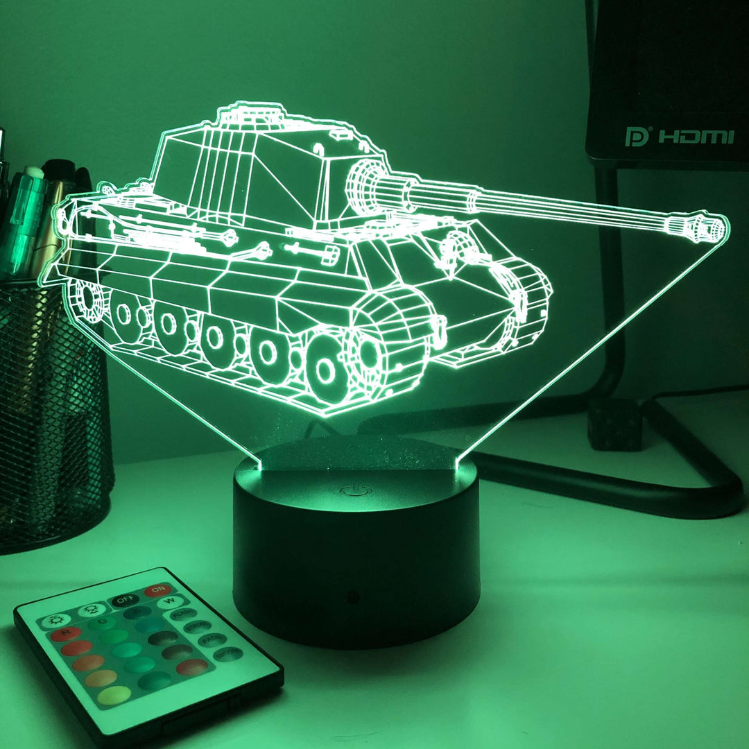 King Tiger Tank  - 3D Optical Illusion Lamp - carve-craftworks-llc