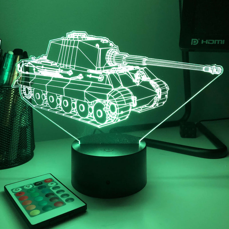 King Tiger Tank  - 3D Optical Illusion Lamp - carve-craftworks-llc