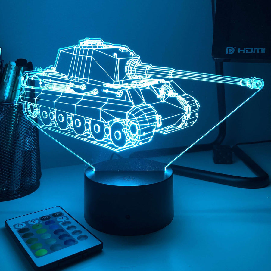 King Tiger Tank  - 3D Optical Illusion Lamp - carve-craftworks-llc