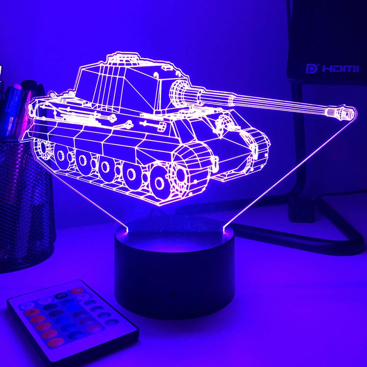 King Tiger Tank  - 3D Optical Illusion Lamp - carve-craftworks-llc