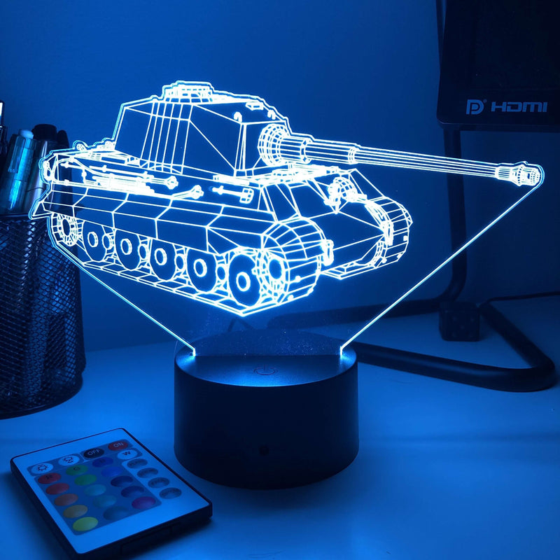 King Tiger Tank  - 3D Optical Illusion Lamp - carve-craftworks-llc