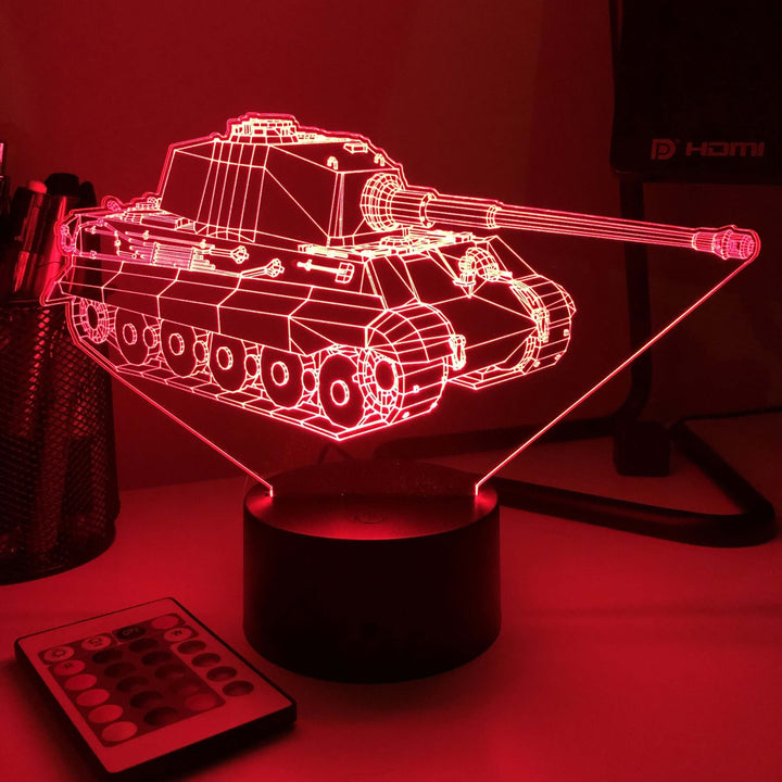King Tiger Tank  - 3D Optical Illusion Lamp - carve-craftworks-llc