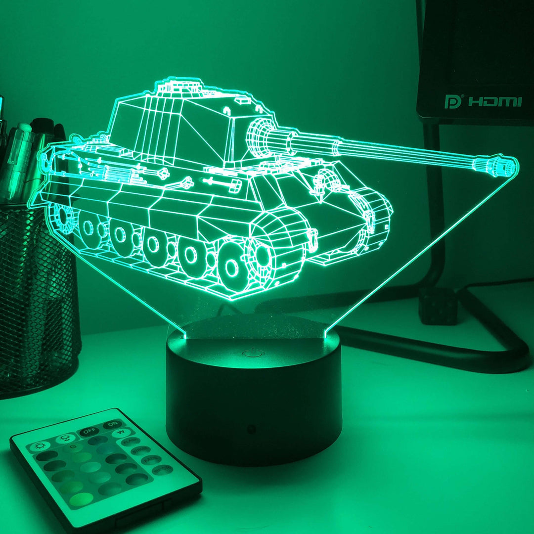King Tiger Tank  - 3D Optical Illusion Lamp - carve-craftworks-llc