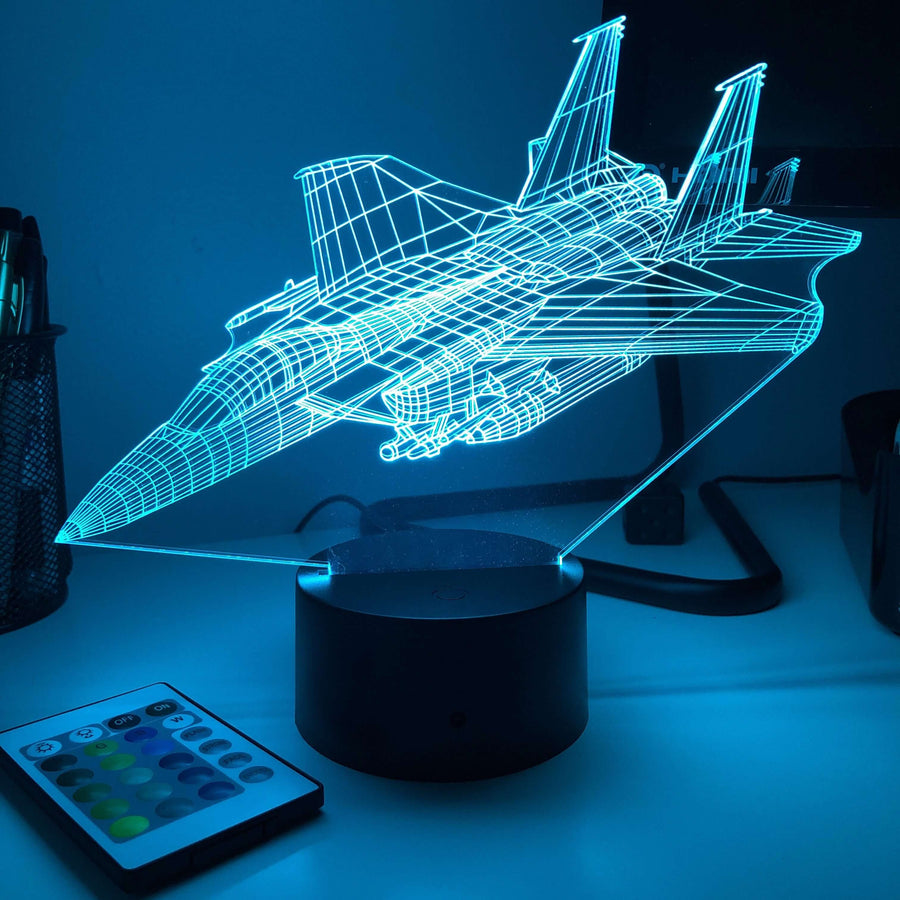 F-15E Strike Eagle Jet - 3D Optical Illusion Lamp - carve-craftworks-llc
