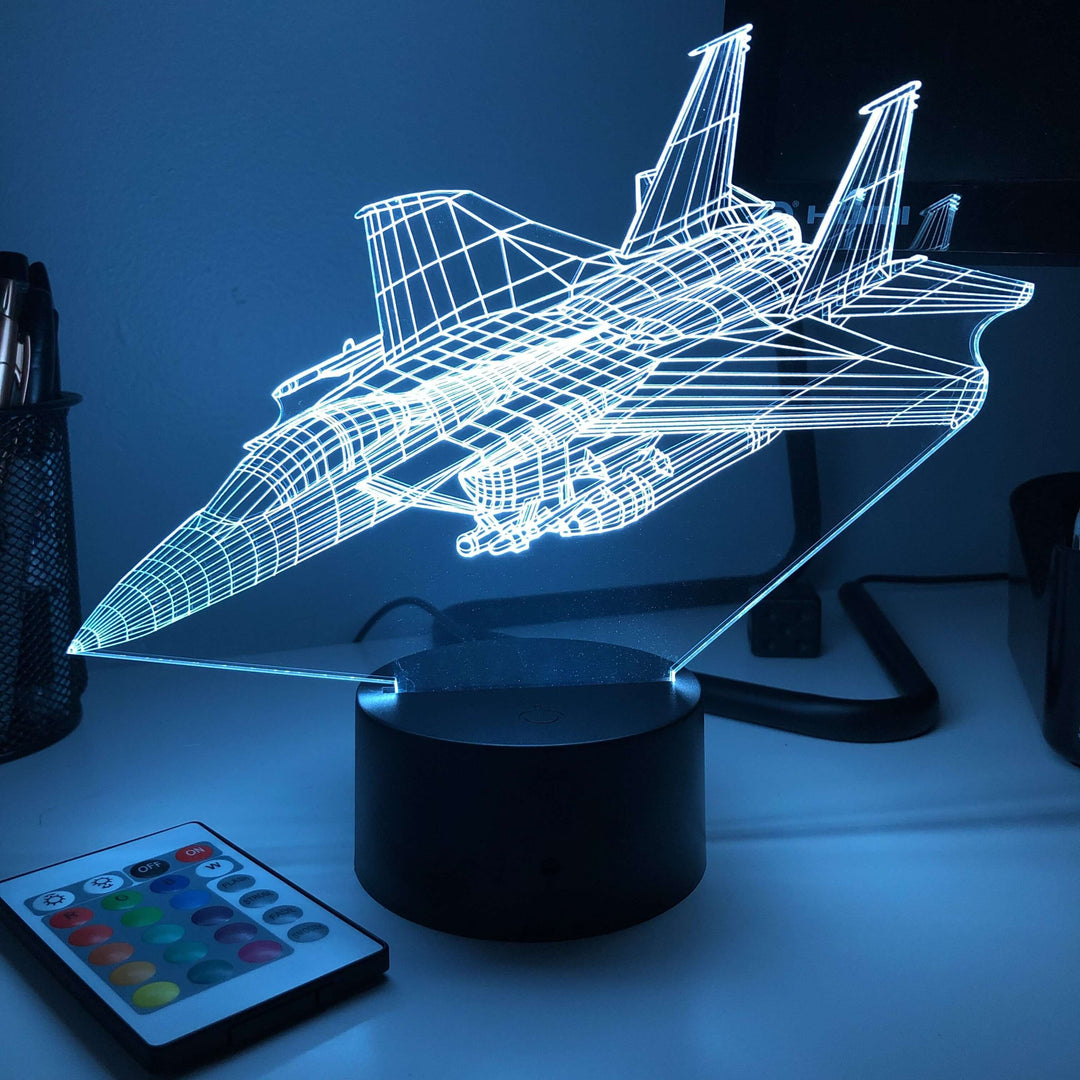 F-15E Strike Eagle Jet - 3D Optical Illusion Lamp - carve-craftworks-llc
