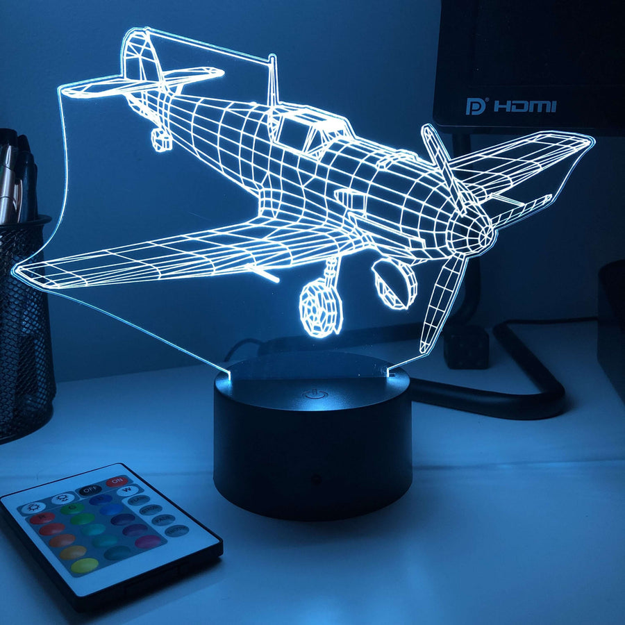 BF-109 Fighter Plane - 3D Optical Illusion Lamp - carve-craftworks-llc