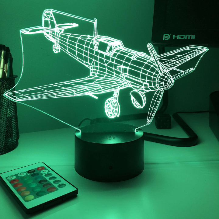 BF-109 Fighter Plane - 3D Optical Illusion Lamp - carve-craftworks-llc