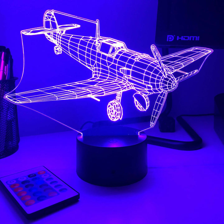 BF-109 Fighter Plane - 3D Optical Illusion Lamp - carve-craftworks-llc