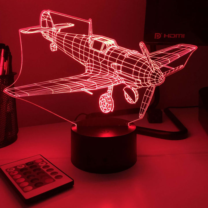 BF-109 Fighter Plane - 3D Optical Illusion Lamp - carve-craftworks-llc