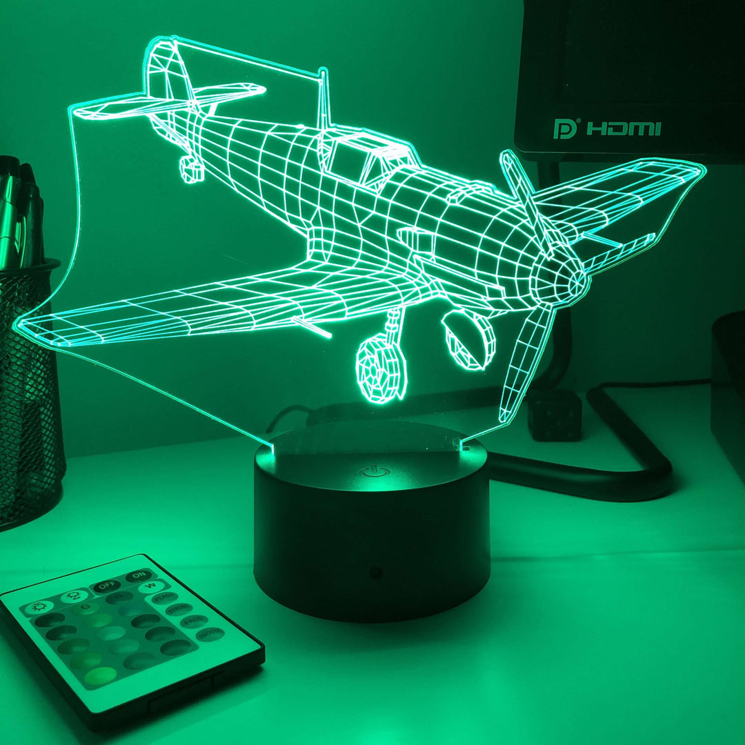 BF-109 Fighter Plane - 3D Optical Illusion Lamp - carve-craftworks-llc