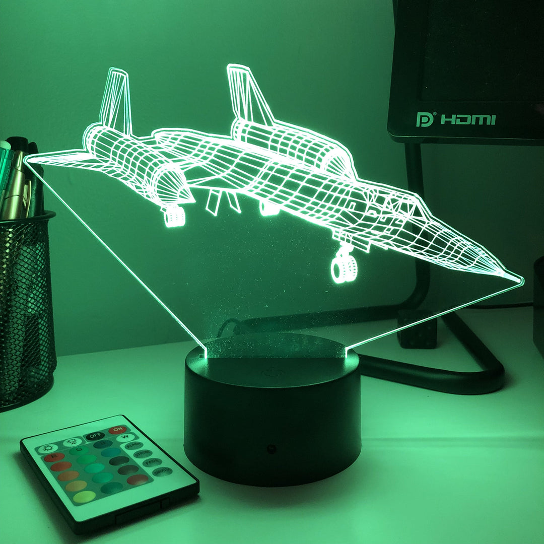 SR-71 Blackbird Jet - 3D Optical Illusion Lamp - carve-craftworks-llc