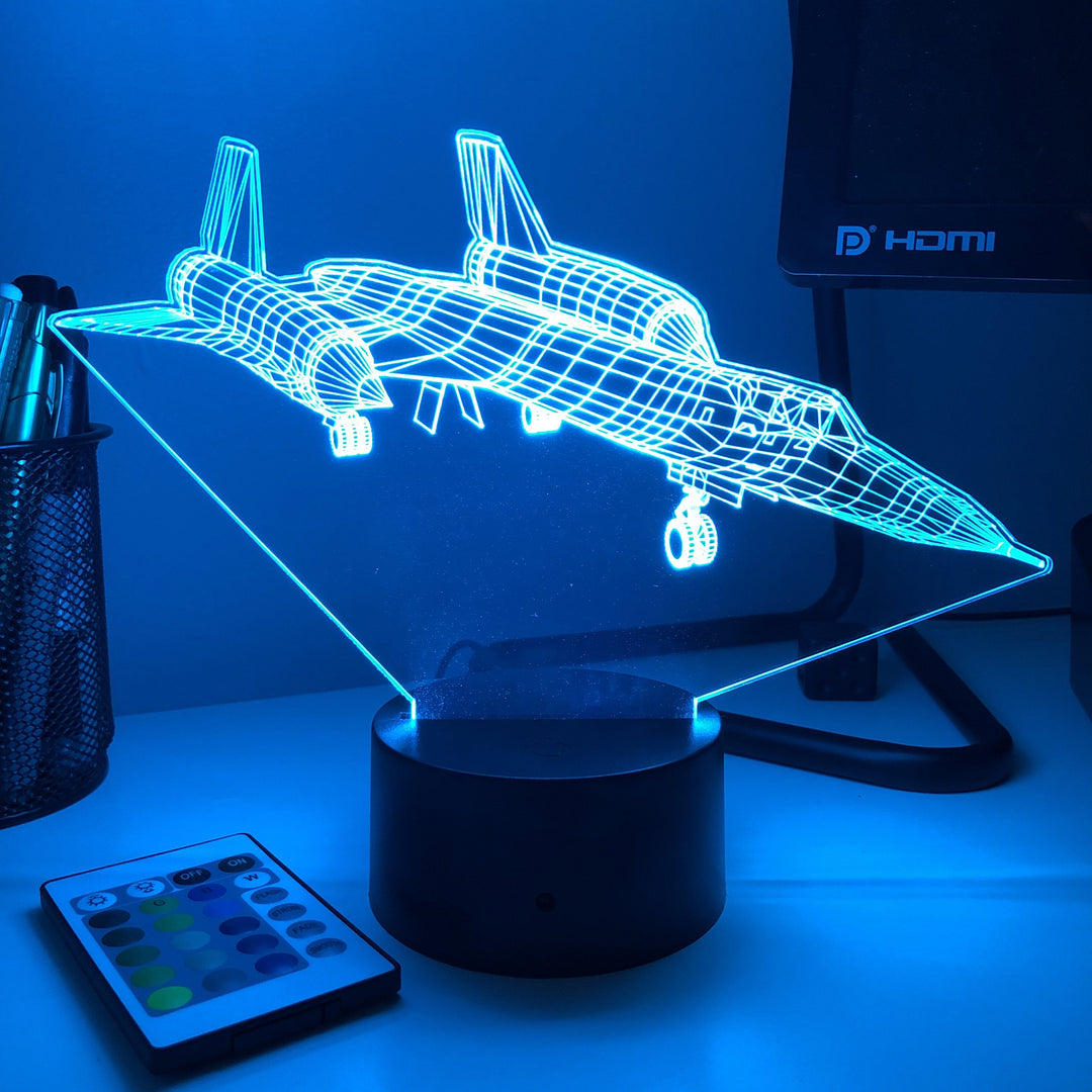 SR-71 Blackbird Jet - 3D Optical Illusion Lamp - carve-craftworks-llc