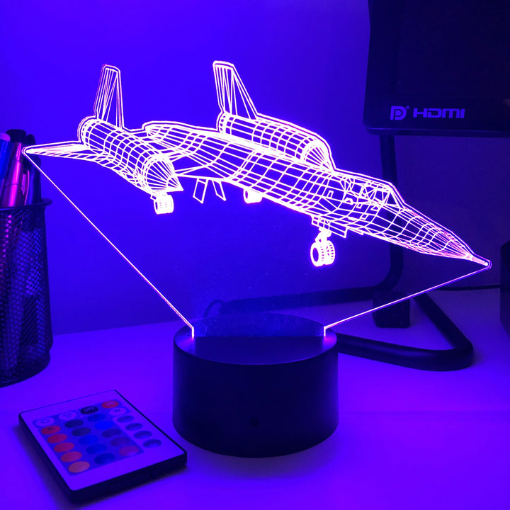 SR-71 Blackbird Jet - 3D Optical Illusion Lamp - carve-craftworks-llc