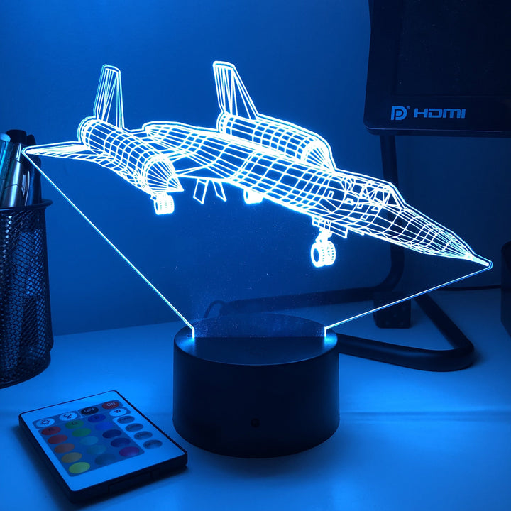 SR-71 Blackbird Jet - 3D Optical Illusion Lamp - carve-craftworks-llc
