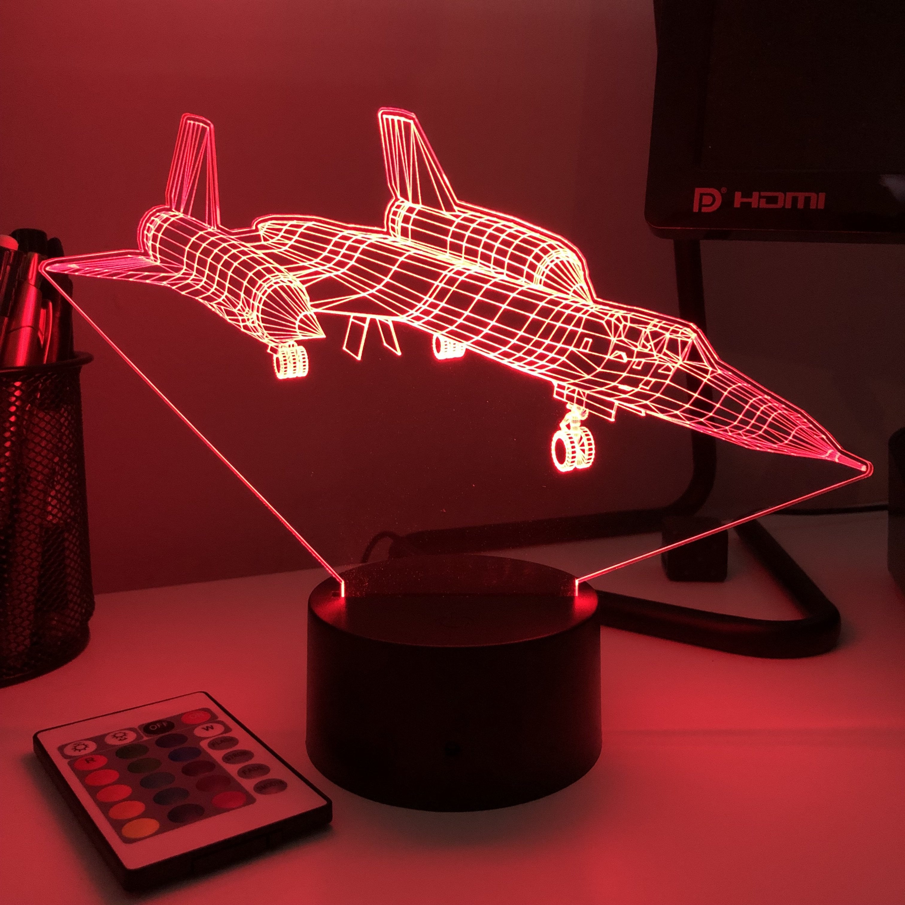 SR-71 Blackbird Jet - 3D Optical Illusion Lamp – Carve Craftworks, LLC
