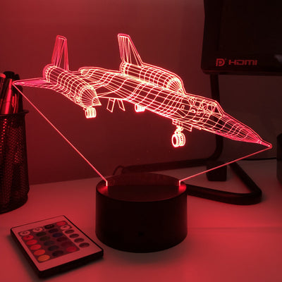 SR-71 Blackbird Jet - 3D Optical Illusion Lamp - carve-craftworks-llc