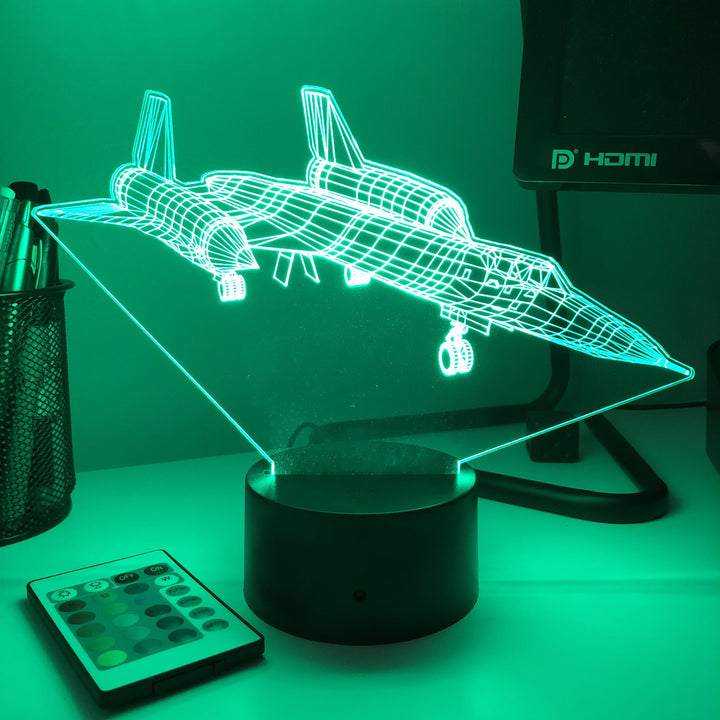 SR-71 Blackbird Jet - 3D Optical Illusion Lamp - carve-craftworks-llc