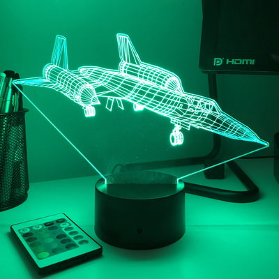 SR-71 Blackbird Jet - 3D Optical Illusion Lamp - carve-craftworks-llc