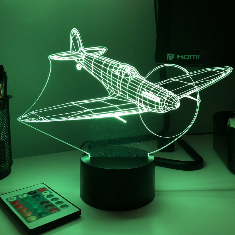 Spitfire Fighter Plane - 3D Optical Illusion Lamp - carve-craftworks-llc