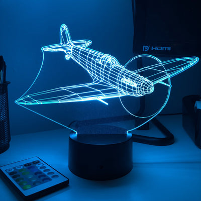 Spitfire Fighter Plane - 3D Optical Illusion Lamp - carve-craftworks-llc