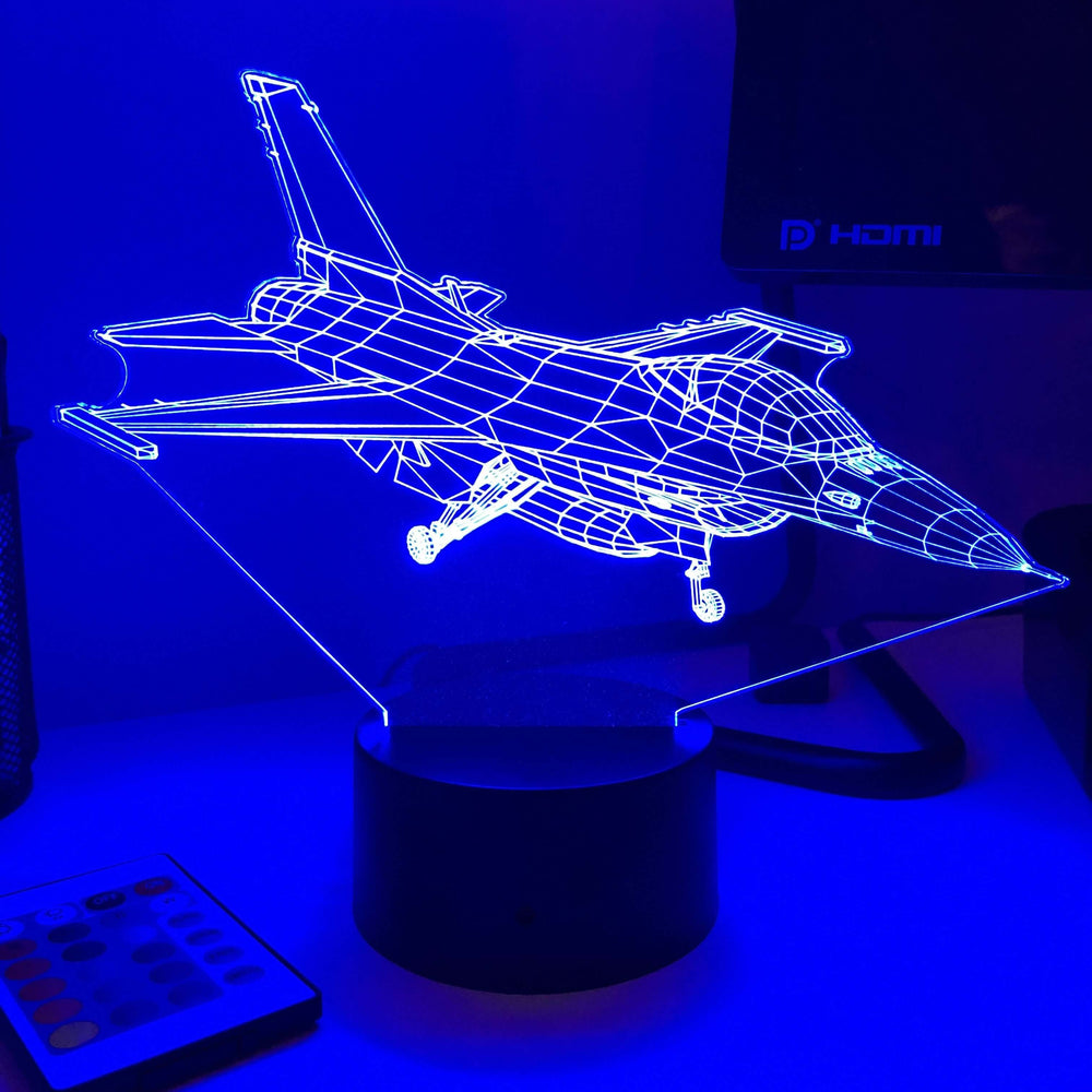 F-16  Fighting Falcon Fighter Jet - 3D Optical Illusion Lamp - carve-craftworks-llc