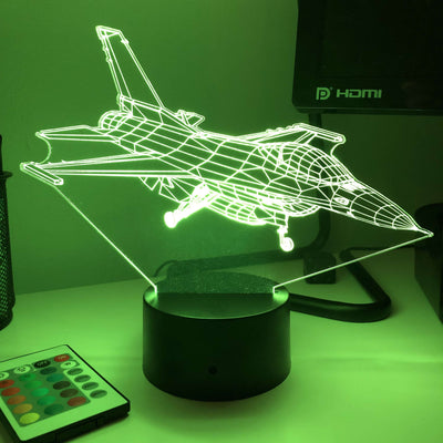 F-16  Fighting Falcon Fighter Jet - 3D Optical Illusion Lamp - carve-craftworks-llc