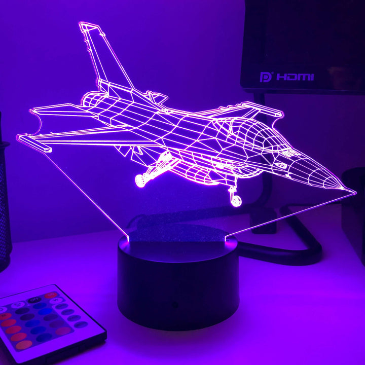 F-16  Fighting Falcon Fighter Jet - 3D Optical Illusion Lamp - carve-craftworks-llc