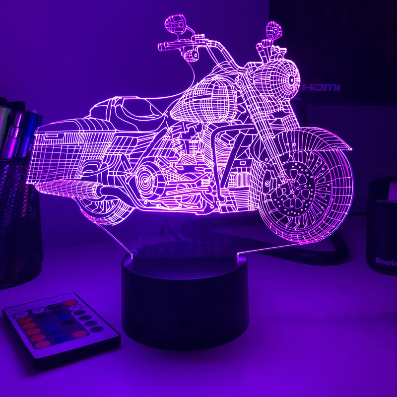 Motorcycle - 3D Optical Illusion Lamp - carve-craftworks-llc