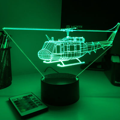 UH-1 "Huey" Helicopter - 3D Optical Illusion Lamp - carve-craftworks-llc
